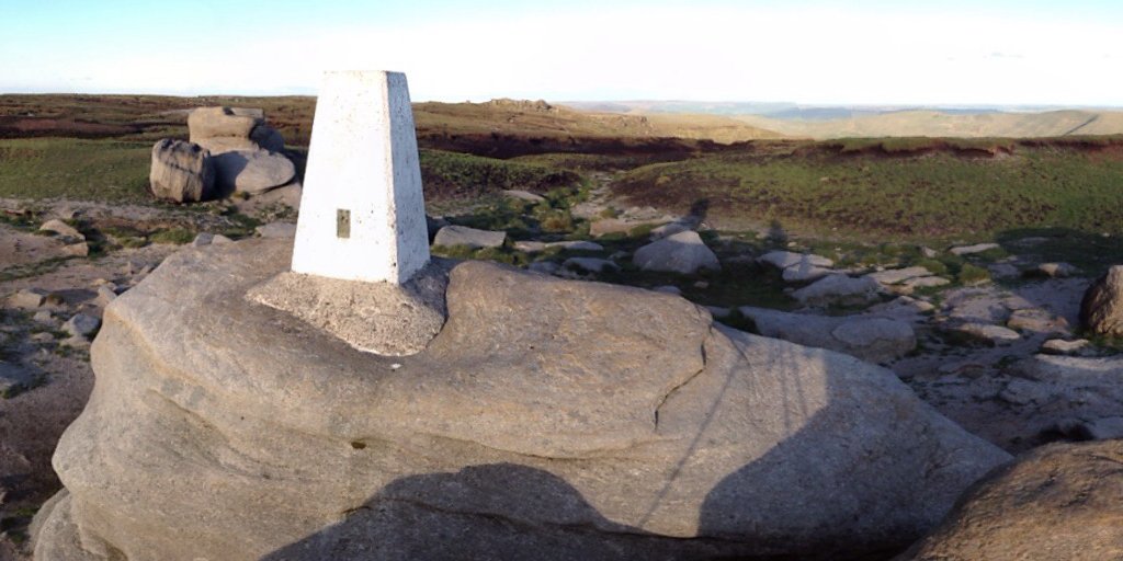 Kinder Low triangulation pillar standing proudly upon its mighty gritstone lozenge