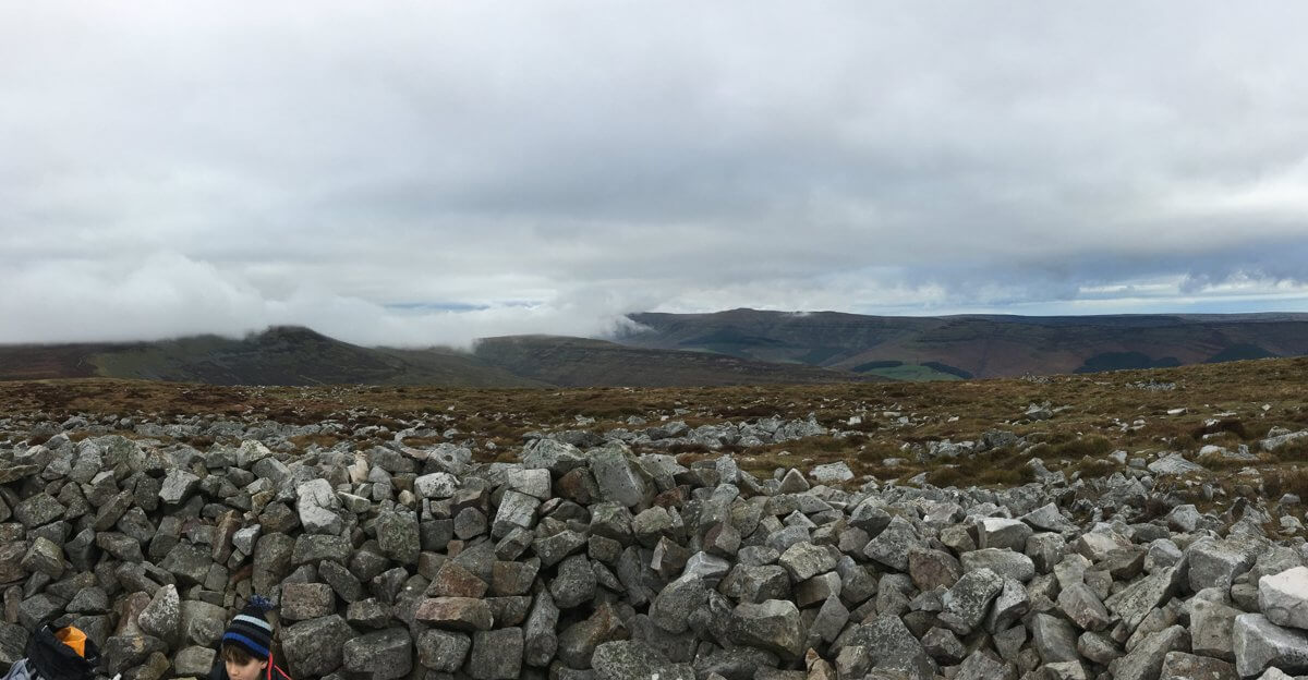 Lunch in the bronze age cairn on Pen Cerrig-calch.